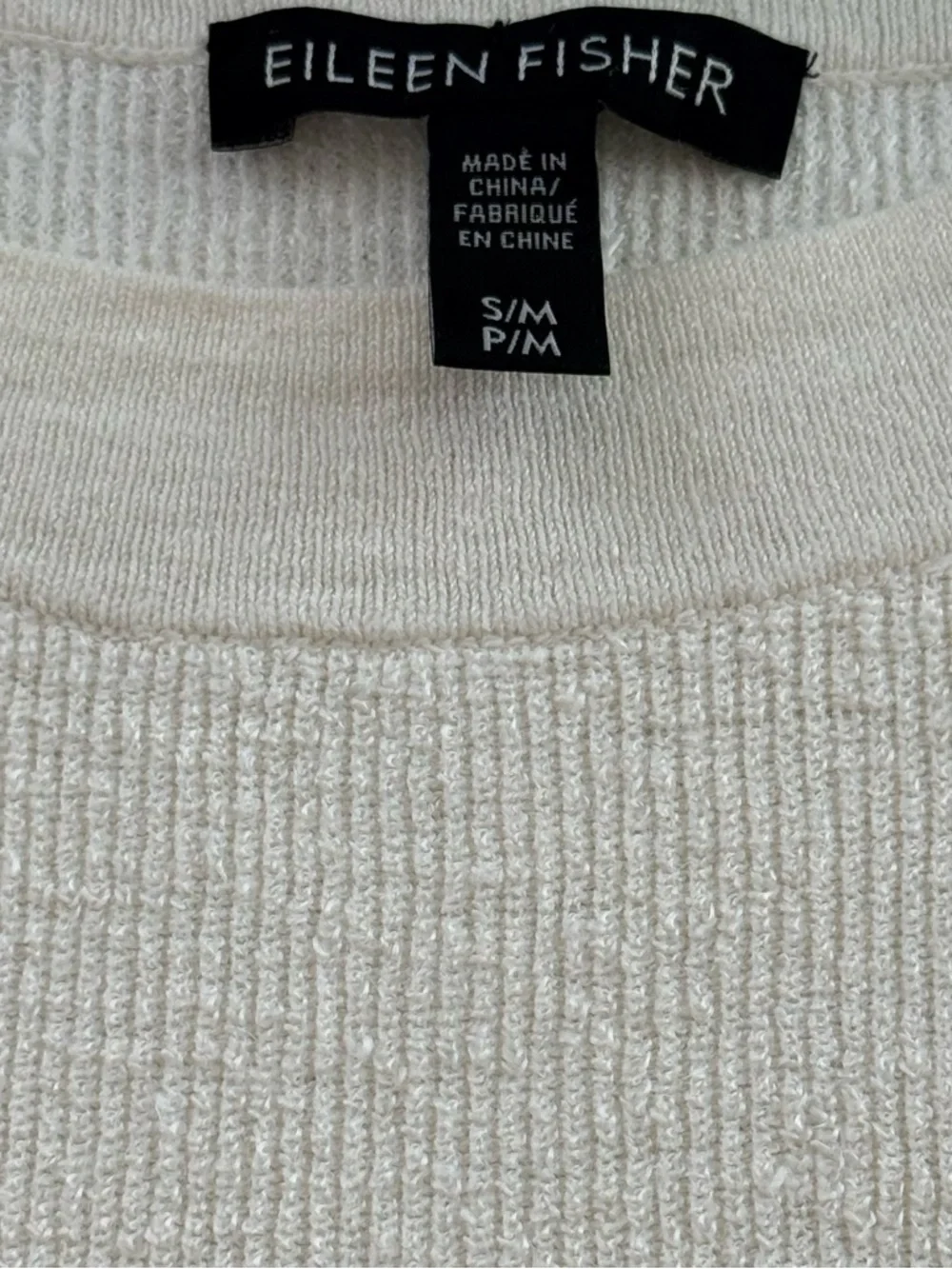 Eileen Fisher Organic Linen Boxy Knit Top Ivory S/M